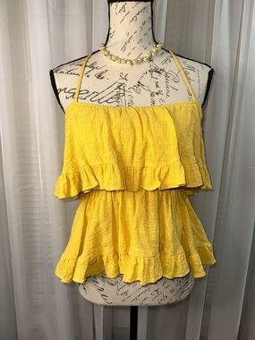 Yellow Ruffle Halter Women's Top